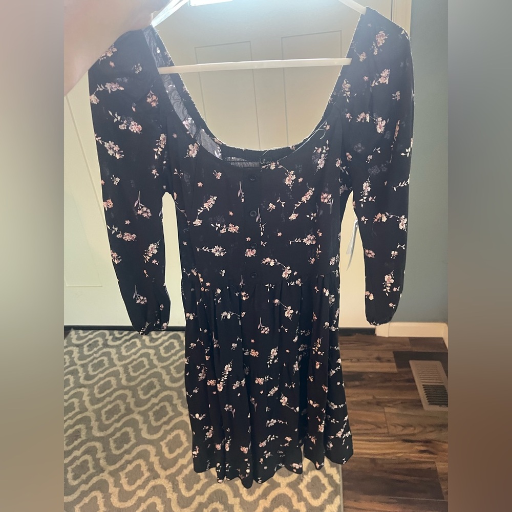 Floral Black Dress with Pink Accents